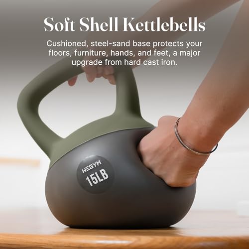 WeGym Soft Kettlebells with Cushioned Impact-Resistant Base and Anti-Slip, Wide-Grip Handle for Home Workouts, Weightlifting, and Full Body Strength Training - color: Forest, style: 15LB