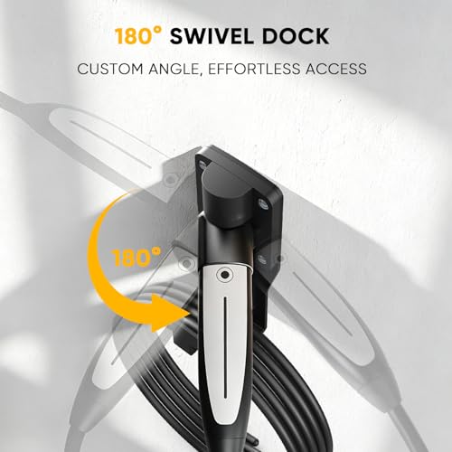 SEVEN SPARTA 180°Swivel Charging Cable Holder Compatible with Tesla Charger | 180° Swiveling Holster, Organizer for Save garage space, Compatible with Tesla Model 3 Y X S Cybertruck Mobile Wall Connector - color: Swiveling Black
