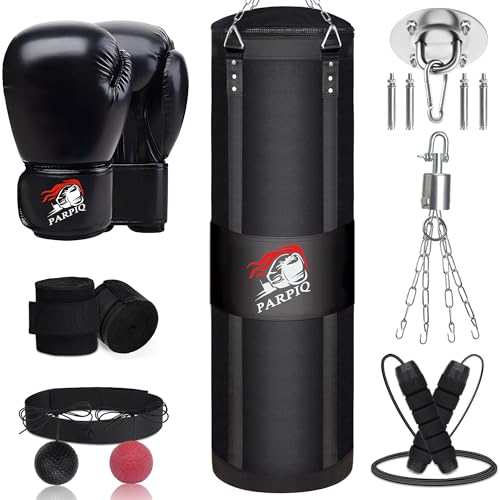 4FT Hanging Punching Bag for Adults, Unfilled Canvas Heavy Boxing Bag Set with 12oz Boxing Gloves Hand Wraps, Jump Rope, Reflex Ball for MMA Kickboxing Muay Thai Training Home - style: Canvas Bag