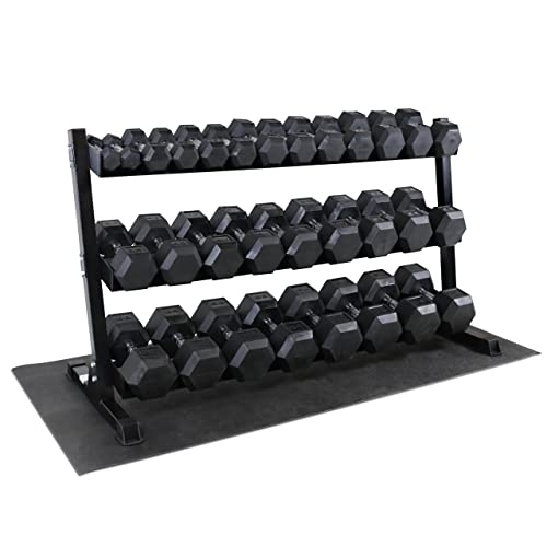 WF Athletic Supply Rubber Coated Hex Dumbbell Set, Multiple Choices Available - Dumbbells with Rack Stand and Mat, or Dumbbells Only (200/550/1200/2100/3000 LB) - color: g. 5 - 75LB w/ 3-tier Rack and Mat