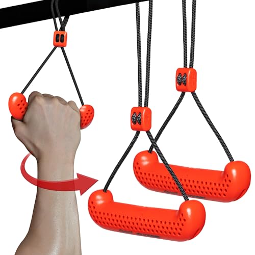 GD Fly Grip Pull Up Handles LAT Pull Down Attachments Nuetral Grip Cable | Nuetral grip Pull up bar, T-bar row Handle, 90 angle rotating, Barbell, Deadlift, Cable attachment, d handle tricep rope - color: Red Grip(Black Strap)