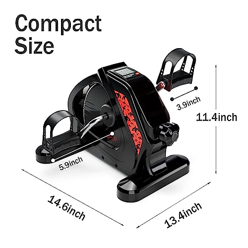 Upgraded Pedal Exerciser Heavy-Duty Metal Flywheel Under Desk Bike with LCD Display, Mini Stationary Bikes for Home Office Workout, Leg and Arm Training