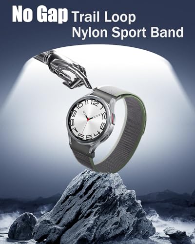One Click Alpine Loop Bands Compatible with Samsung Galaxy Watch 7 Band/Galaxy Watch 6 4 5 FE Band 40mm 44mm/Watch 6 4 Classic 47mm 43mm 42mm 46mm/5 Pro 45mm, 20mm No Gap Nylon Sport Strap for Men - color: Trail Loop-4#Yellow Light Grey