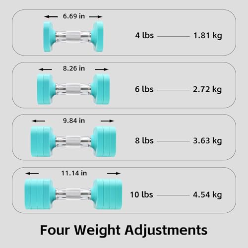 20LBS Adjustable Dumbbell Set, 4 in 1 Free Weights Dumbbells Set for,4lb 6lb 8lb 10lb, with Metal Non Slip Handle，Quick Change，Home Gym Strength Training Equipment for Men and Women - color: Blue