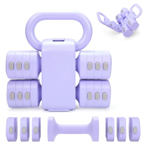 Adjustable 2-in-1 Convertible Kettlebell & Dumbbells Set, 4 in 1 Free Weights Dumbbell Set of 2, Each 2.2 3.3 4.4 5.5lb Quick Change Women Dumbbell Set for Home Exercise Training - color: Purple