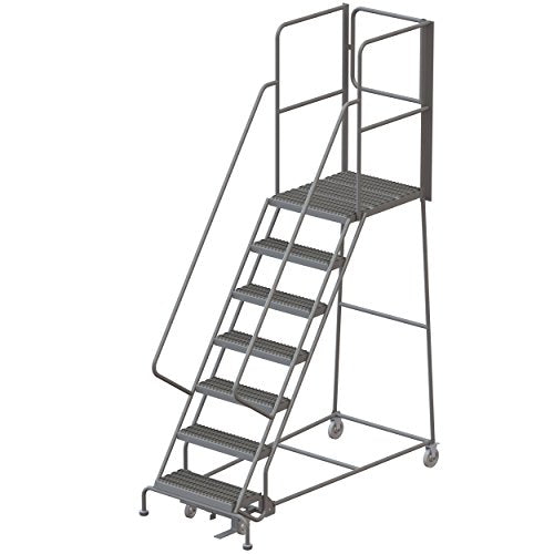 Tri-Arc RWSR107242-XR 7-Step Gateway Rear-Exit Steel Rolling Ladder with 30" Deep Top Platform, Grip Strut Tread with Handrails, 24" Wide Steps - size: 7-Step, style: Grip Strut Tread