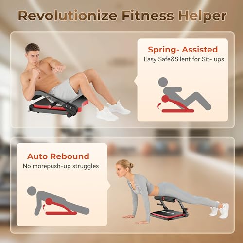 Ab Machine,Sit Up Exercise Equipment& Core Machine,Adjustable Ab Trainer with 3 Resistance Levels and Removable Auxiliary Handle,perfect for home workouts and those looking to lose weight - color: Red