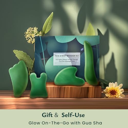 Rena Chris Guasha Massage Tool, 4 pcs Gua Sha Facial Tool, Guasha Board for SPA Acupuncture Therapy Trigger Point Treatment, Gua Sha Scraping Massage Tool (Green) - color: Green