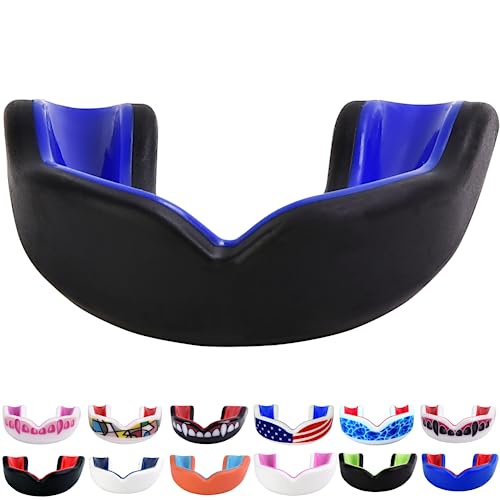 Oral Mart Youth Sports Mouth Guard for Kids (USA Flag, Fangs, 20+ Colors to Choose from) Mouthguard for Football, MMA, Karate, Boxing, Rugby, BJJ, Flag Football – /w Case (Youth, Strapless) - color: Royal Blue