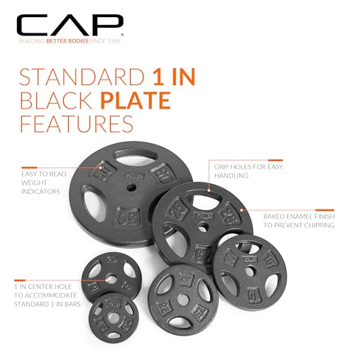 CAP Barbell Standard 1-Inch Grip Weight Plates - color: Black, size: 10 lbs Plate Pack (x2)