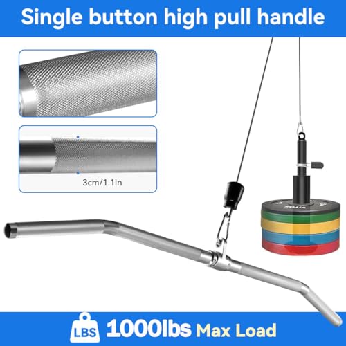 Lat Pulldown Attachments, Straight Bar Cable Attachments, Lat Pull Down Bar, Curl Pulldown Bar, Sturdy & Lightweight Aluminum, Non-Slip Grip, Full Rotation, Max Load 1000LBS - color: 18.8-inch straight rod