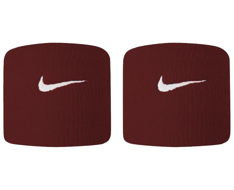 NIKE Premier Swoosh Singlewide Wristbands -Soft, Moisture-Wicking (1 Pair, 2.5" Wide) - color: Red/White