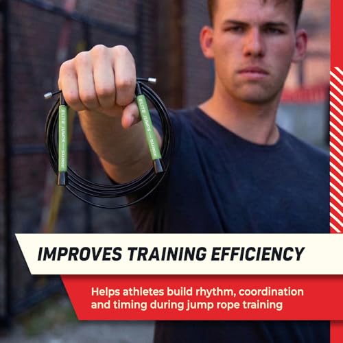 Elite Jumps Surge 3.0 Speed Jump Rope, Double Unders | Patented dual-bearing handle. Kink-resistant cable for premium spin control. Pro speed rope. - color: Neon Green, size: Surge 4.0