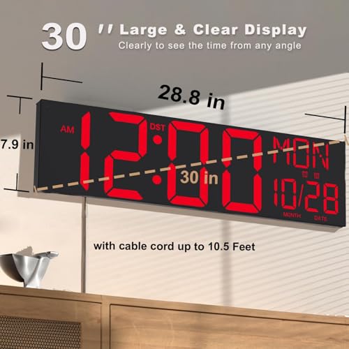 JALL 30" Oversize Digital Wall Clock, Extra Large LED Wall Clock with Remote, Giant Digital Clock with Jumbo Numbers for Living Room, Church (Black Shell Red Font) - color: Black, size: 30 inches