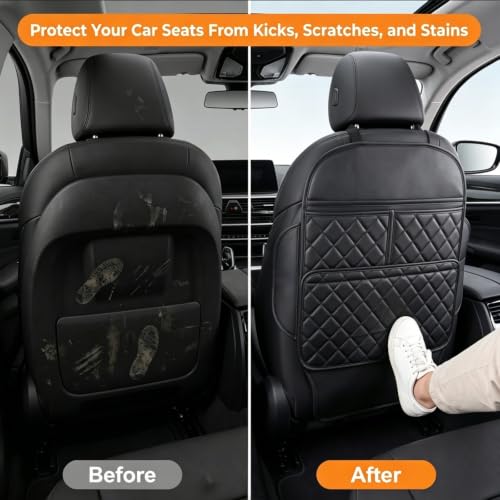 ROXAI 2 Pack Kick Mats Back Seat Protector, Seat Back Cover for Kids Feet, Anti-Kick Pad for Back of Front Seats – Waterproof, Keep Car Clean from Dirt, Scuffs & Stains