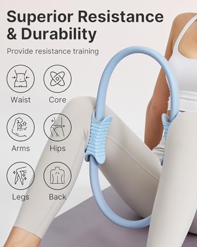 YOTTOY Pilates Ring and Ball Set, Figure 8 Resistance Bands, Stretch Bands&Guide,Pilates Equipment Set for Beginners for Home Workouts Core Strength, Yoga, Physical Therapy & Rehab - color: Blue, size: 15 Inch