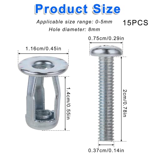 Molain 15 Pack Hollow Metal Cavity Fixing Hollow Door Anchor, M4 Nuts for 0-5mm Door Extra Short Hollow Wall Anchors Aluminium cladding Sheet Steel, Iron Sheet