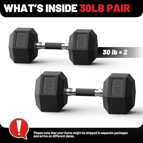 PAPABABE Hex Dumbbell Set 2.5-100lb, Rubber Grip Dumbbells, Home Gym | Complete & Durable Cast Iron Core Odorless Antiroll Hex Shape Ergonomic Versatile Home Gym Comfort Non-Slip Grip - size: 30 lb, Pair, style: Rubber Grip