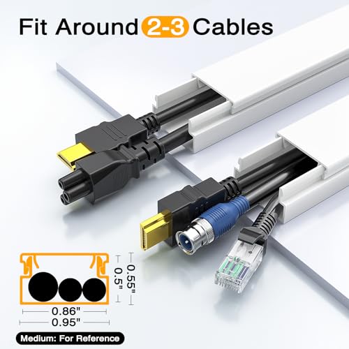Delamu Cord Hider, 56.7in Cord Covers for 2-3 Wires on Wall, Paintable Cable Hider Wire Covers for Cords, Self-Adhesive Cable Cover Management, Easy Set-up Wires Hiders for TV, W0.95 x H0.55in, White - color: White, size: 56.7in L x 0.95in W x 0.55in H