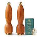 Eye Roller for Puffy-Looking Eyes, 2Pcs Facial Massage Tool with Rosewood Handle and Copper Beads, Eye Massage Stick for Face Self Care - color: Mahogany Brown