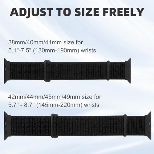 Sport Loop Band Compatible with Apple Watch Bands for Women 44mm 46mm 45mm 49mm 42mm 38mm 40mm 41mm men,Stretch Adjustable Braided Nylon Straps for iWatch Series 11/10/9/8/7/6/5/4/3/2/1/SE/Ultra - color: Black, size: 44mm/45mm/46mm/49mm/(42mm-series 3 2 1