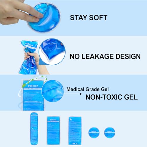 Pallesen Ice Packs for Injuries Reusable – Soft Ice Pack for Injury, Gel Hot & Cold Pack for Pain Relief, Rehab & Flexible Therapy for Knee, Back, Neck, Wrist, Ankle 5-Pack