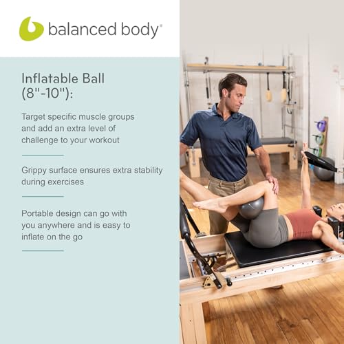 Balanced Body Inflatable Ball, Exercise Ball for Stability, Core Strengthening, and Fitness, Pilates Equipment for Home Gym or Studio Use, 8 Inches to 10 Inches, Storm Gray