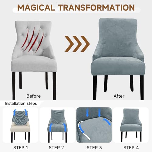 Velvet Wingback Dining Chair Cover Soft Stretch Accent Chair Cover Slipcover Thick Plush Wing Back Chairs Covers Furniture Protect Washable Chairs Protector Covers for Dining Room (Silver Grey, 2) - color: Silver Grey