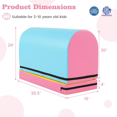 Goplus Mailbox Tumbling Mat, Gymnastics Vaulting Box w/Detachable Mat, Carrying Handle, Premium PU Leather, Portable Jumping Tumbling Aid Trainer for Kids Home Gyms Exercise - color: Baby Blue+Pink