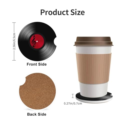 45 RPM Record Cd Car Coasters for Cup Holders, 2 Pack Absorbent Ceramic Drink Cup Coaster for Women Men, Auto Interior Accessories - color: T18