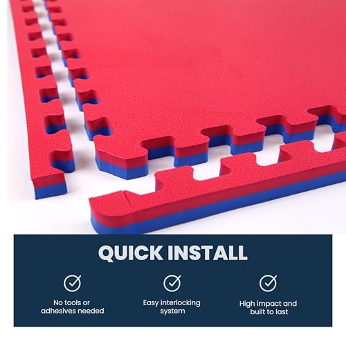 FlooringInc's 1" Thick Foam Tiles, 3'x3' or 2'x2' Reversable Interlocking Tiles, Ideal Yoga Mat, Gymnastics Mat, Workout Mat for MMA and Jiu Jitsu Training - color: Blue/Red, size: 4 - 3'x3' Tiles (36 Sq Ft)