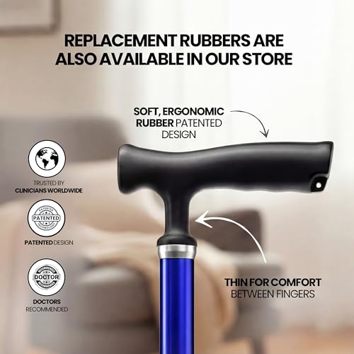 Allay Walking Canes for Men & Women - Adjustable Canes for Women for Stability, Self Standing Wide Quad Pivot Base, Light Weight, Soft Handle Grip and Travel Bag, Walking Sticks for Seniors - color: Blue