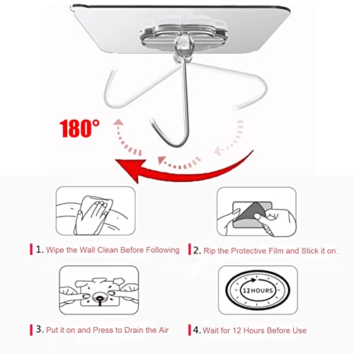 DDMY Adhesive Wall Hooks Heavy Duty 50LB Clear Hook 24 Pack for Hanging | Upgrade Sticky Hooks Hanging 50lb(Max) Transparent Reusable Waterproof No Drill for Kitchen Towel Bathroom Coat No Damage - color: Transparent, size: 24 Pieces