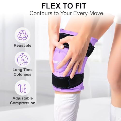 APEXUP Ice Pack for Knee Pain Relief, Large Reusable Wrap After Surgery, Flexible Gel Cold Pack for Injuries, Pain Relief for Back, Shoulder, Elbow, Ankle and Leg (Purple, L, 2PK) - size: Large-2PK, style: Purple