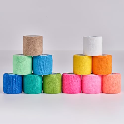 OK TAPE 12 Rolls Self Adhesive Bandage Wrap, Elastic Athletic Tape, Self Stick Bandage Tape, Vet Wrap, Medical Wrap for Wrist, Feet, 2" x 5 Yards - color: Spring, size: 2 Inch