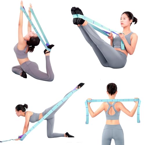 High Density Yoga Blocks 2 Pack with 11 Loops Stretch Band, 350g Non-Slip Foam Exercise Bricks for Pilates & Dance, Pink Gym Accessories with Carry Bag for Flexibility, Balance & Rehab Training - color: Pink Brick & Blue Band