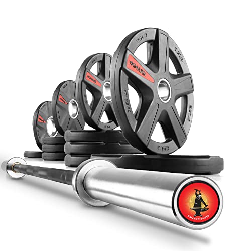 XMARK Olympic Weight Set | TEXAS STAR Weight Set Rubber-Coated Olympic Weight Set With XMARK BLACKSMITH Barbell Bar, Barbell Weight Set, Weights, Barbell - color: 10) Straight Bar & 115 lb Weight Set