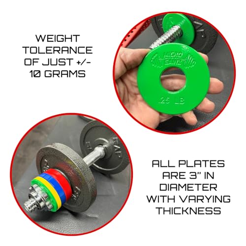 Micro Gainz Standard 1-Inch Center Hole Fractional 8 Piece Weight Plates with Bag, Designed for Standard 1-Inch Dumbbell & Barbell for Strength Training and Weight Lifting, Made in USA - color: Multi-Color