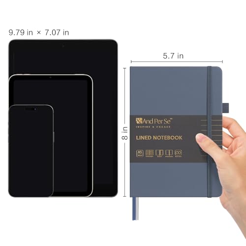 &And Per Se Lined Notebooks 3-Pack Gift Set, A5 Hardcover Journals, 160 Pages 100gsm Thick Paper, Journaling Notebook for Office, School (Dark Blue) - color: Dark Blue, style: 3 Pack-Lined