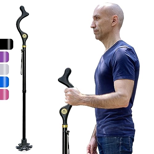 Walking Cane Foldable for Men & Women Seniors for Balance,Self Standing Folding,Height Adjustable Anti-Slip Lightweight Alloy Walking Stick for Travel Mobility Aid - color: Black