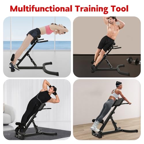 Roman Chair Back Extension Machine, 330lbs Capacity Foldable Roman Chair Hyperextension Bench, Adjustable Back Exercise Machine with 8 Adjustable for Abs SitUp Full Body Workout