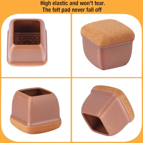 16-Pcs Square Silicone Chair Leg Floor Protectors, Thick & Durable | Protect Hardwood Floors from Scratches & Noise, Fit Dining Table & Bar Stool Legs (Fits 1-1/10" to 1-3/10") - size: L - 16 Pcs - Brown