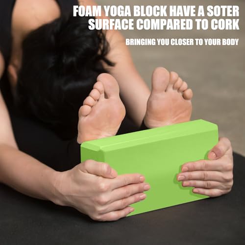Septo 2 Pcs Yoga Blocks, 9x6x3 Inch Foam Blocks for Pilates | High density EVA foam Yoga Props lightweight non-slip surface for meditation stretching balance training - color: Green