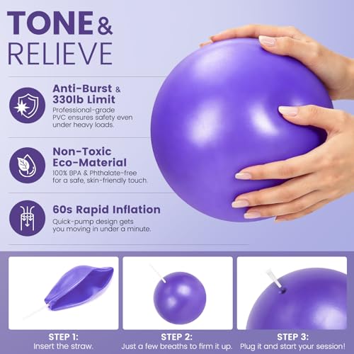Pilates Kit for Women 13PCS, Pilates Ring Ball Resistance Bands Workout Set | Pilates equipment set for women and beginners, at home pilates kit for mat workouts, toning, stretching and strength training - color: Purple