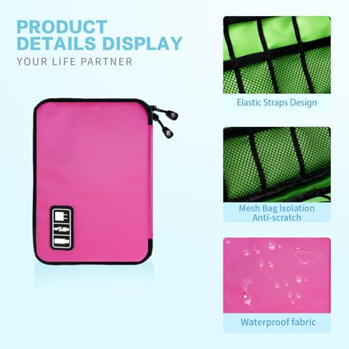 Lcsmaokin Electronics Travel Organizer,Portable Waterproof Electronic Travel Storage Bag for Small Charging Cord Storage,Charger,SD Card etc,for Travel,Business-Rose Red - color: C-Rose Red-Green, size: Single Layer