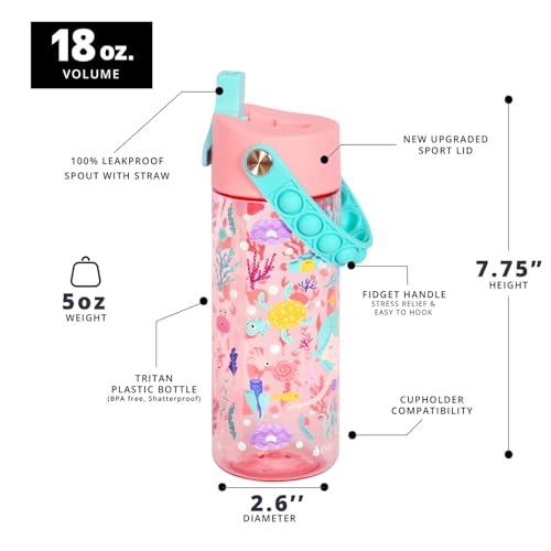 Elemental Leak Proof Water Bottles for Kids - Splash Kids Water Bottle for School with Pop-it Handle - Tritan Plastic Water Bottle with Straw - Mermaid & Robin's Egg - 18oz (2 Pack) - color: Duo - Mermaid Rose / Robin's Egg (Magic Tide)
