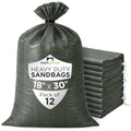 Heavy Duty Sand Bags Pack of 12, Army Green Empty Sandbags with Built-In Ties, Woven Polypropylene UV Protection 1600 Hours, Fillable Bags for Flood Control, Weight, 18x30 inches, 75 Pounds Volume - size: 18"W x 30"L, style: Pack of 12