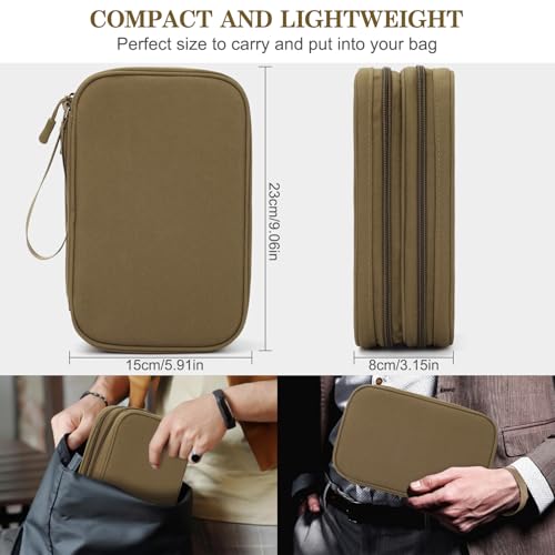 FYY Electronic Organizer, Travel Tech Pouch Bag, Large, Brown | Wrist Strap, Waterproof, Double Layers Portable Electronics Travel Carrying Case for Cord, Charger, Daily Business Trips Use - color: Brown, size: Large