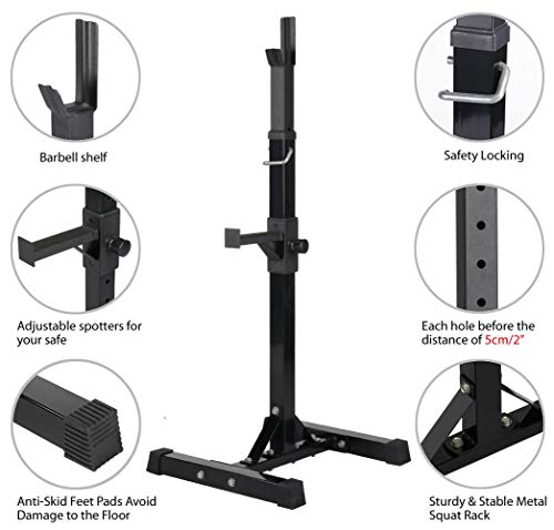 Yaheetech Adjustable Squat Rack Pair, Barbell Bench Press Stands, Home Gym | Sturdy steel stands support up to 550 lb, adjust in height with safety spotter arms, and save space in your home gym setup.
