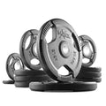 XMARK TRI-GRIP Pair or Set of Olympic Weight Plates, Rubber Coated Exercise Weights for Olympic Barbell, Strength Training Weight Set for Home Gym - color: 11) Set 155 lbs